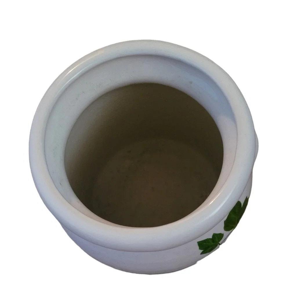 Harris Potteries Chicago Vintage Ceramic‎ Ivy Crock Utensil Holder White Green